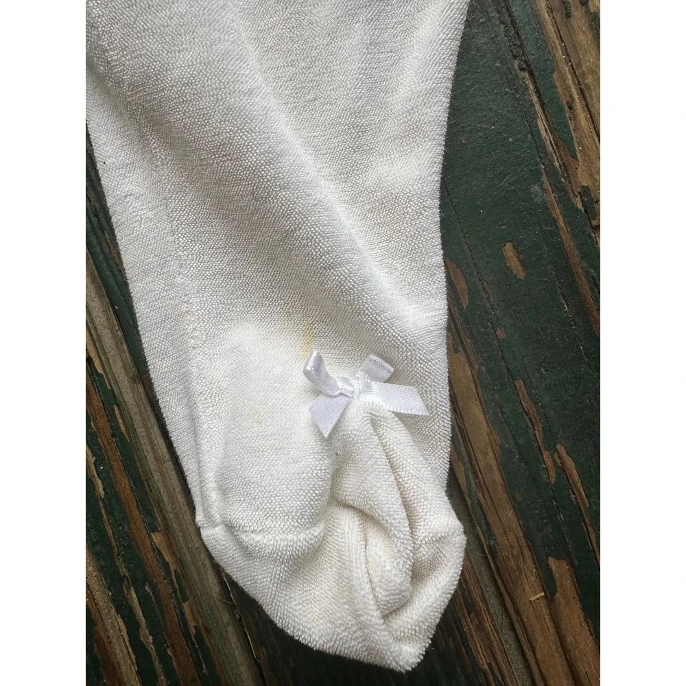 Patachou‎ White Terry Cloth Footed Sleeper Bib Front Bows Infant Baby